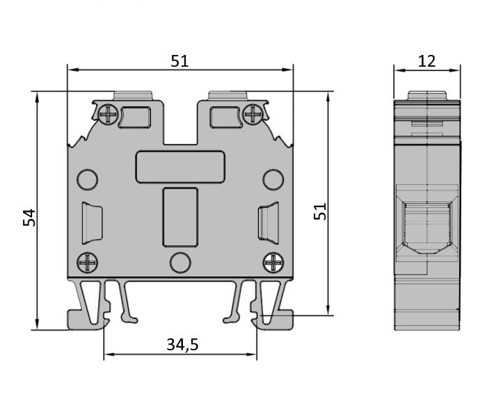 ONKA 16mm2 Screw connection rail connection terminal on DIN rail 2-wire gray, 1010052