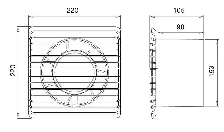 Alize ARS - white wall-mounted axial bathroom / WC fan white with grille silent 150mm, 280 m3/h, 348564