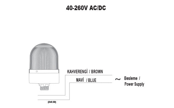 BLINKING ø70 NUT CONNECTION. SIGNALING BLINKER WITH SOUND, 40-250V AC/DC, BLUE WITH 10CM EXTENDED TUBE, SNT-S725-FB-4-10T