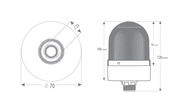 BLINKING ø70 NUT CONNECTION. SIGNALING BLINKER WITH SOUND, 40-250V AC/DC, BLUE WITH 20CM EXTENDED TUBE, SNT-S725-FB-4-20T