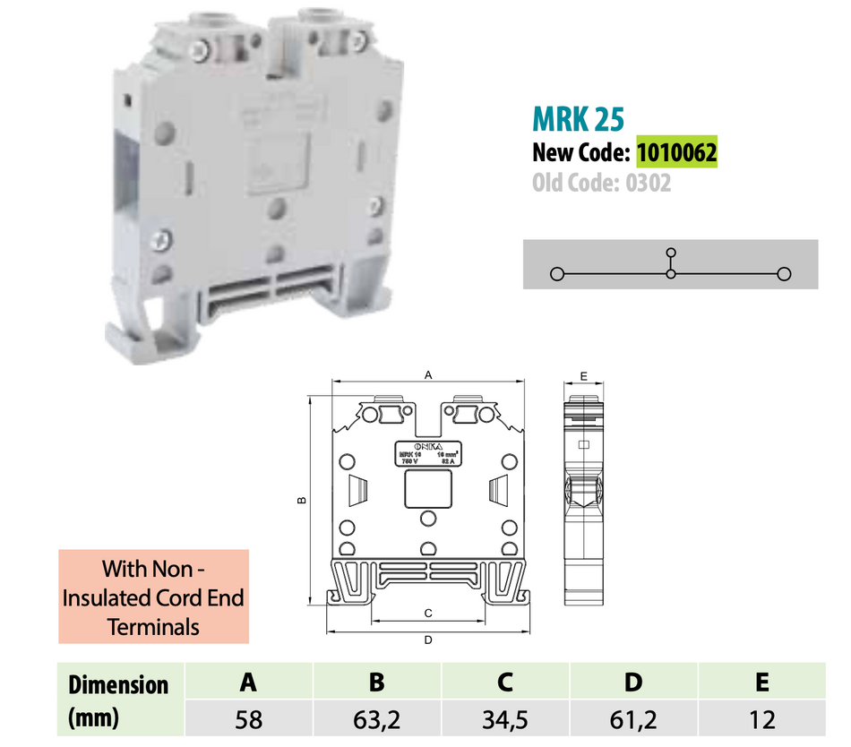 ONKA 25mm2 Screw connection rail connection terminal on DIN rail 2-wire gray, 1010062