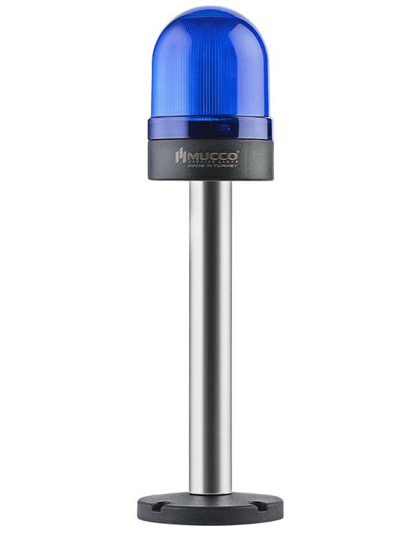 BLINKING ø70 NUT CONNECTION. SIGNALING BLINKER WITH SOUND, 40-250V AC/DC, BLUE WITH 20CM EXTENDED TUBE, SNT-S725-FB-4-20T